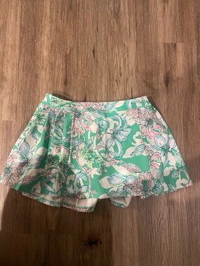 Lilly Pulitzer Girls Green Pink Floral Skort